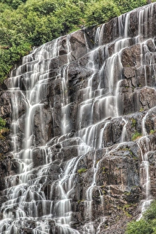 Steep Rock Formations Prints: Waterfall in Alaska