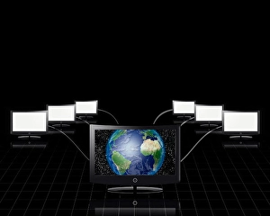 Business Communication Concept Prints: World in screen connected to more