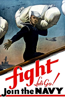 World War Two poster of a United States Sailor heading off to war World War Two poster of a United States Sailor heading off to war