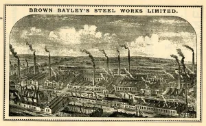Advertisement for Brown Bayleys Steel Works Ltd.(illustration), Milner Road, Attercliffe, 1889 Advertisement for Brown Bayleys Steel Works Ltd.(illustration), Milner Road, Attercliffe, 1889