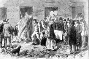 Artists Impression of property destroyed and inmates drowned, Great Sheffield Flood, 1864 Artists Impression of property destroyed and inmates drowned, Great Sheffield Flood, 1864