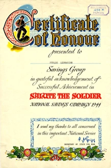 Certificate of honour presented to Public Libraries Savings Group, 1944 Certificate of honour presented to Public Libraries Savings Group, 1944