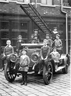 Children at Rockingham Street Fire Station, Sheffield, Yorkshire, c. 1910 Children at Rockingham Street Fire Station, Sheffield, Yorkshire, c. 1910