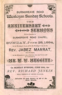Cover of programme for the anniversary sermons at Burngreave Road Wesleyan Sunday Schools, 1884 Cover of programme for the anniversary sermons at Burngreave Road Wesleyan Sunday Schools, 1884