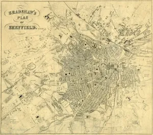 Bradshaw's Plan of Sheffield Print, 27 x 22 cm