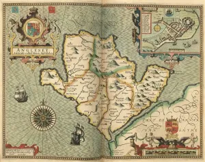 Prints of Image from Theatre of the Empire of Great Britaine presenting an exact geography of the Kingdomes of Ireland, Scotland, Ireland, and the Iles adioyning with The Shires, Hundreds Map Prints: Print of John Speed's 1611 Anglesey map