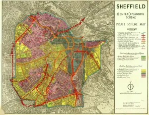 Prints of Published by Sheffield City Council.Scale 200 feet : 1 inch.Original at Sheffield Local Studies Library:s (39). L Maps And Plan Prints: Sheffield (Central) Planning Scheme Print, 1939 Map