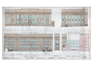 New Central Library and Art Gallery building, Surrey Street - elevations, c. 1930 New Central Library and Art Gallery building, Surrey Street - elevations, c. 1930