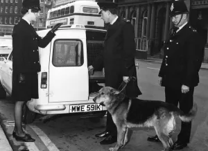 olicemen and policewoman with dog handler, Sheffield, 1972 olicemen and policewoman with dog handler, Sheffield, 1972