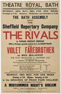 Playbill for The Rivals performed by the Sheffield Repertory Company at the Theatre Royal, Bath, Somerset, 1951 Playbill for The Rivals performed by the Sheffield Repertory Company at the Theatre Royal, Bath, Somerset, 1951
