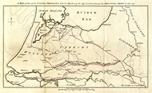 Part of the United Provinces with the marches of the different divisions of the Prussian army in September 1787 Part of the United Provinces with the marches of the different divisions of the Prussian army in September 1787