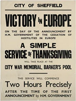 Victory in Europe (VE Day), thanksgiving service, Sheffield, Yorkshire, 1945 Victory in Europe (VE Day), thanksgiving service, Sheffield, Yorkshire, 1945