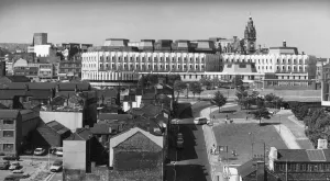 View of Howard Street and Town Hall extension (Egg Box), Sheffield, Yorkshire, 1980 View of Howard Street and Town Hall extension (Egg Box), Sheffield, Yorkshire, 1980