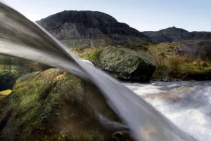 Blurred Motion Waterfalls Prints: A split-level view through a small waterfall, Llanberis, Snowdonia NP, Gwynedd, Wales