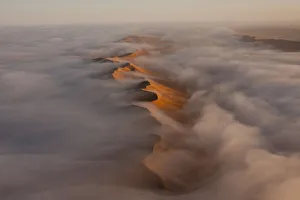 Aerial of fog over the Namib Desert, Namibia, September 2011 Aerial of fog over the Namib Desert, Namibia, September 2011