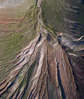 Aerial view of eroded landscape on Volcano Montana de Soo, Soo, Lanzarote Island, Canary Islands Aerial view of eroded landscape on Volcano Montana de Soo, Soo, Lanzarote Island, Canary Islands
