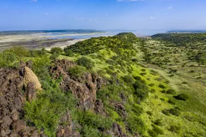 Aerial view of Landscape around Lake Magadi in rainy season, Rift Valley Aerial view of Landscape around Lake Magadi in rainy season, Rift Valley