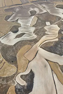 Aerial view of patterns created by agricultural work on land, Los Monegros, Zaragoza Province Aerial view of patterns created by agricultural work on land, Los Monegros, Zaragoza Province