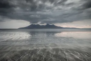 Bay of Laig, Isle of Eigg towards Isle of Rum, Inner Hebrides, Scotland, UK, April 2014 Bay of Laig, Isle of Eigg towards Isle of Rum, Inner Hebrides, Scotland, UK, April 2014