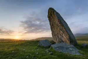 Borastubble standing stone, Shetland, Shetland Islands, Scotland, UK. August, 2014 Borastubble standing stone, Shetland, Shetland Islands, Scotland, UK. August, 2014