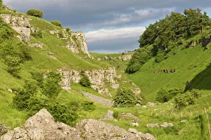 Carboniferous limestone outcrops. Lathkill Dale National Nature Reserve, Peak District Carboniferous limestone outcrops. Lathkill Dale National Nature Reserve, Peak District