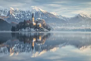 Church of the Assumption of St. Mary and Bled Castle, Bled Island, Julian Alps, Slovenia Church of the Assumption of St. Mary and Bled Castle, Bled Island, Julian Alps, Slovenia