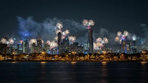 Fireworks over Melbourne city skyline for New Year celebrations Fireworks over Melbourne city skyline for New Year celebrations