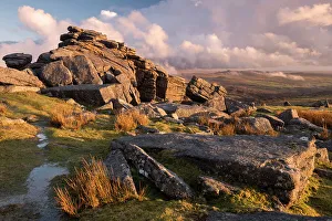 Great Staple Tor, evening light and moorland view, Dartmoor National Park, Devon, UK Great Staple Tor, evening light and moorland view, Dartmoor National Park, Devon, UK
