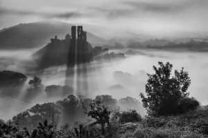 Corfe Castle Morning Mist Print