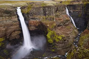 Waterfall Photography Iceland Prints: Haifoss waterfall cascading over steep cliffs