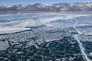 Ice with cracks on Lake Baikal, aerial shot. Photographed for The Freshwater Project Ice with cracks on Lake Baikal, aerial shot. Photographed for The Freshwater Project