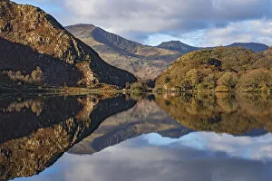 Llyn Dinas, view west to Moel Hebog and Moel Lefn. Nant Gwynant valley, Beddgelert Llyn Dinas, view west to Moel Hebog and Moel Lefn. Nant Gwynant valley, Beddgelert