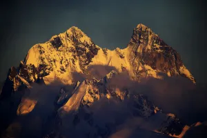 Mount Ushba (4, 710m) just on the Georgian side of the border, just before sunset Mount Ushba (4, 710m) just on the Georgian side of the border, just before sunset
