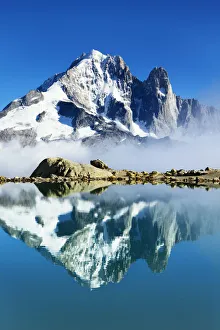 Mountain landscape, Lac Blanc with Aiguille Vert (4, 122m) and Les Drus (right) Haute Savoie Mountain landscape, Lac Blanc with Aiguille Vert (4, 122m) and Les Drus (right) Haute Savoie