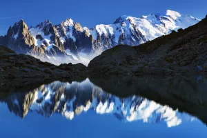 Mountain landscape, Lac Blanc with Aiguilles de Chamonix, Mont Blanc (4, 810m) far right Mountain landscape, Lac Blanc with Aiguilles de Chamonix, Mont Blanc (4, 810m) far right