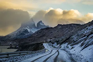 Mountainous landscape in Torres del Paine National Park, with mountains behind, Chile, June 2015 Mountainous landscape in Torres del Paine National Park, with mountains behind, Chile, June 2015