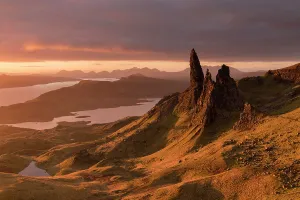 The Old Man of Storr, golden early morning light, the Trotternish peninsula, Isle of Skye The Old Man of Storr, golden early morning light, the Trotternish peninsula, Isle of Skye