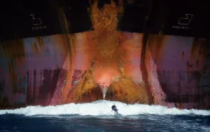 Dolphins And Whale Prints: Bottlenose dolphin print, oil tanker waves