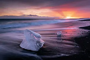 Icelandic Glacier Landscape Prints: RF - Diamond Beach at sunset