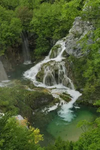 European Mountain Rivers Prints: Waterfall and rapids falling into a mountain pool