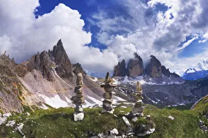 Rock piles with the Paternkofel and Tre Cime di Lavaredo mountains, Sexten Dolomites Rock piles with the Paternkofel and Tre Cime di Lavaredo mountains, Sexten Dolomites