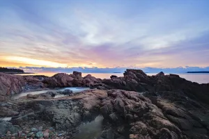 Rocky Acadian coast at sunset, Acadia National Park, Maine, USA Rocky Acadian coast at sunset, Acadia National Park, Maine, USA