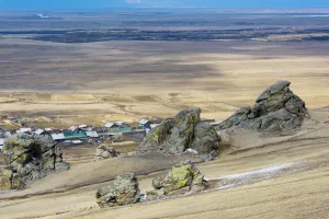 Small village, and landscape of Barguzin Valley, Buryatia, Siberia, Russia. April 2016 Small village, and landscape of Barguzin Valley, Buryatia, Siberia, Russia. April 2016