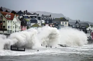 Storm battering seafront, Lyme Regis, Jurassic Coast World Heritage Site, Dorset Storm battering seafront, Lyme Regis, Jurassic Coast World Heritage Site, Dorset