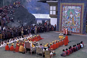 Thangka unrolling ceremony, Gom Kora festival, Eastern Bhutan Thangka unrolling ceremony, Gom Kora festival, Eastern Bhutan