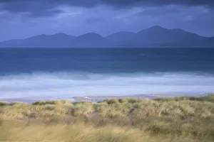 View across Sound of Taransay to North Harris hills in stormy weather , West Harris View across Sound of Taransay to North Harris hills in stormy weather , West Harris