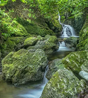 Waterfalls on Sprinkwee / Cascade River flowing amongst rocks in woodland Waterfalls on Sprinkwee / Cascade River flowing amongst rocks in woodland