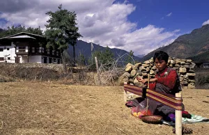 Woman weaving, Paro valley, Central Bhutan Woman weaving, Paro valley, Central Bhutan
