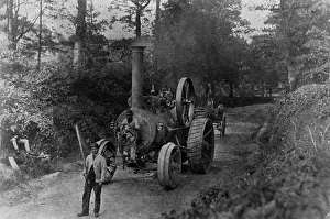 Early Automobile History Prints: 1869 Tasker traction engine with red flag man at the front