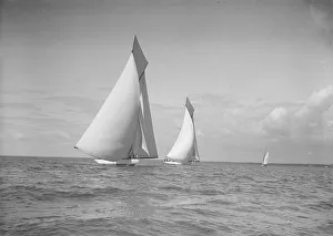The 19-metre class Mariquita & Corona race downwind under spinnaker, 1911 The 19-metre class Mariquita & Corona race downwind under spinnaker, 1911